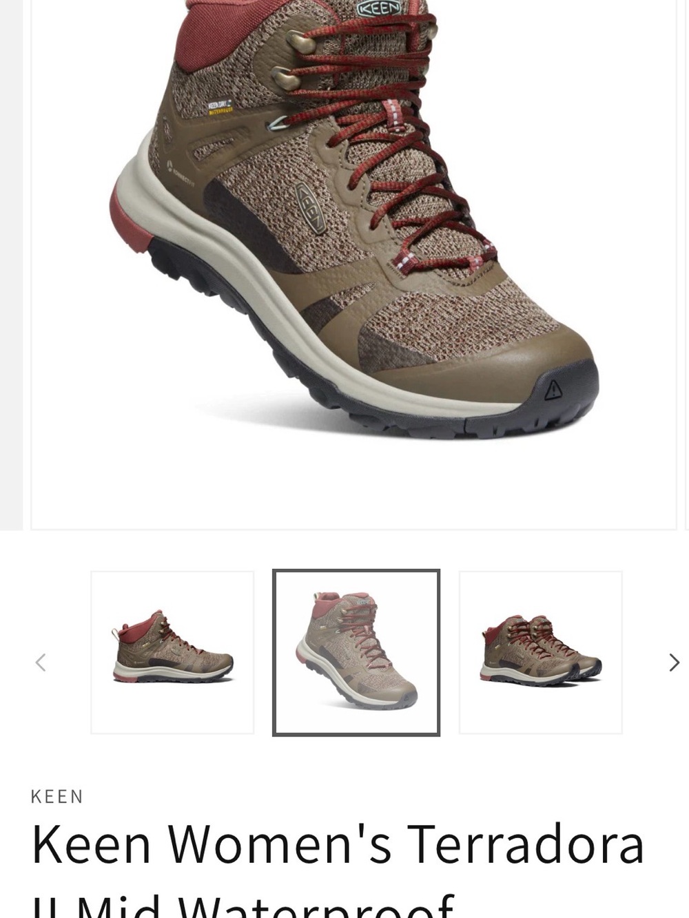 Keen Brown and Red Women's Mid-Height Waterproof Hiking Boot